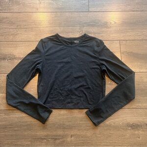 Girlfriend Collective Womens Reset Cropped Long Sleeve Top Sz Small Navy Black